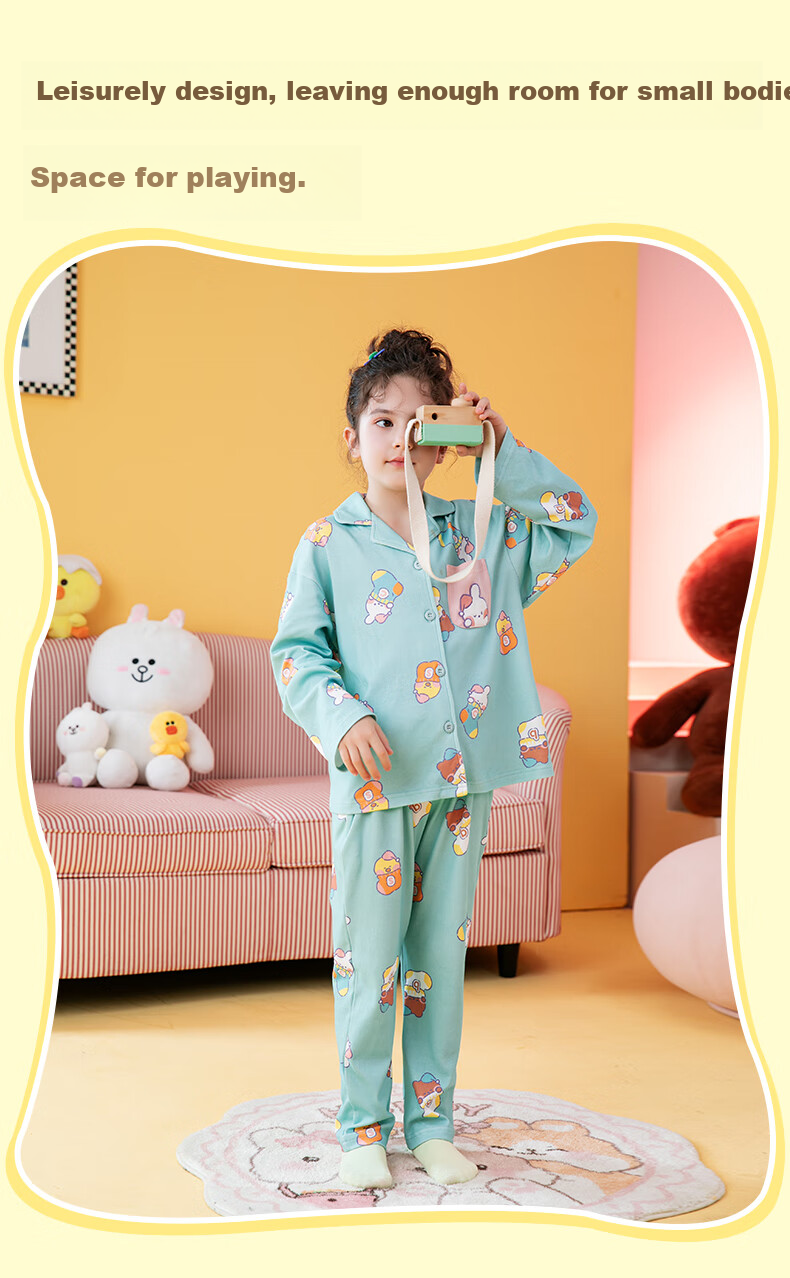 Fenteng Children's Pajamas for Girls, Early Spring Pure Cotton Brown Bear Cony Rabbit IP, Big Kids' Loungewear Q9FJ257390083 3