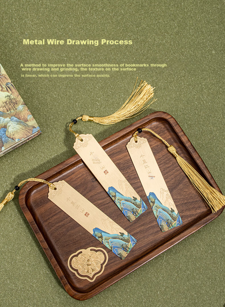 TIANSE Qianli Jiangshan Brass Bookmark Gift Box, Chinese Style Forbidden City Cultural And Creative Souvenir, Gift for Teachers, Commemorative Item, Birthday Party TS-5937 Round Clasp 7
