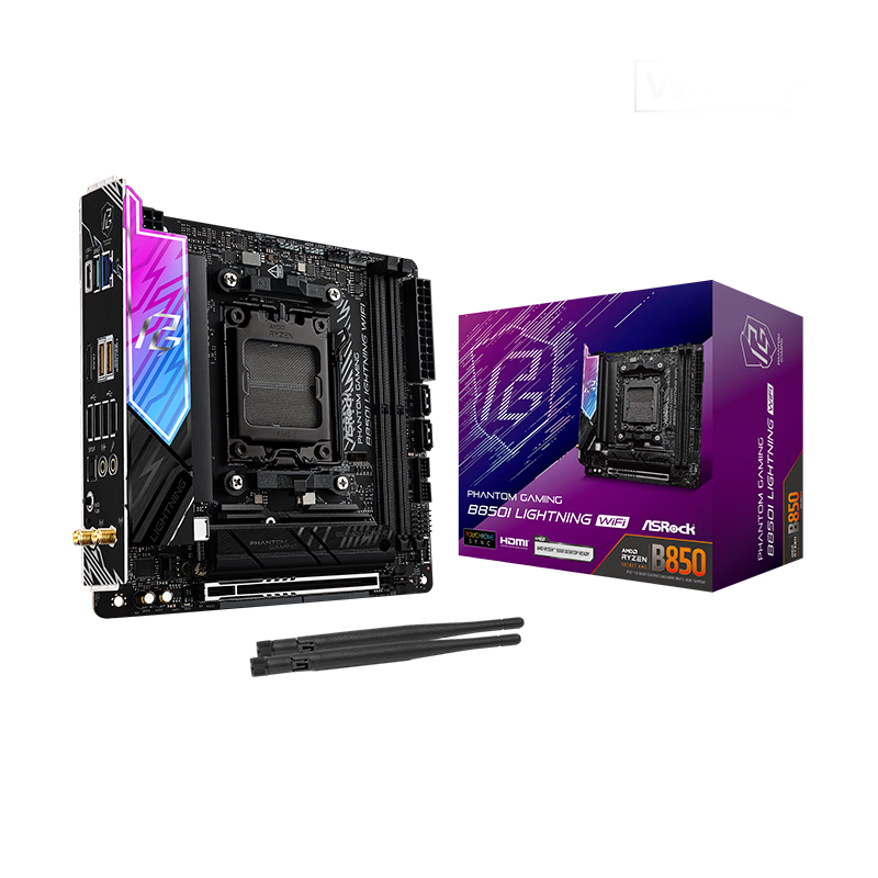 ASRock B850I Lightning WIFI Mini Motherboard, DDR5 Compatible, Supports AMD CPU 9600X/9700X (AMD B850/Socket AM5)