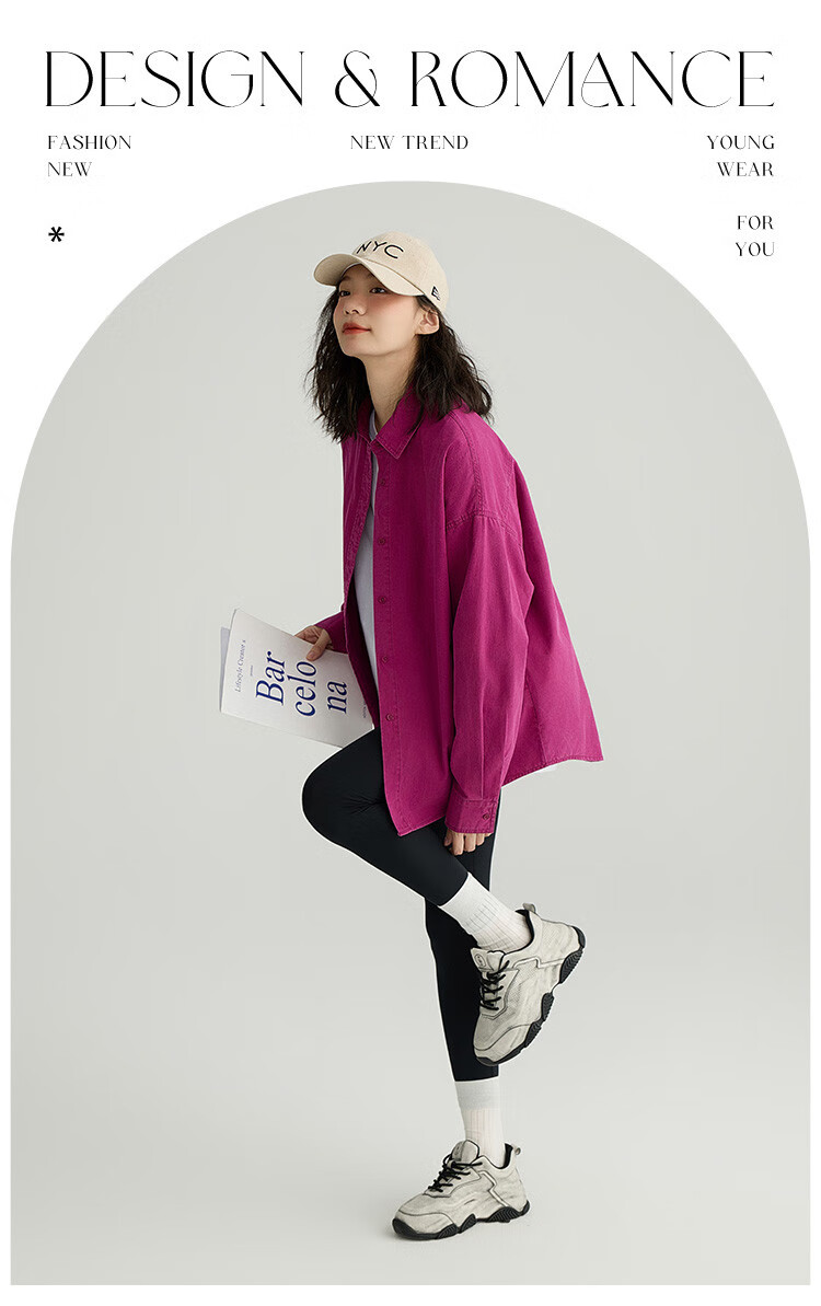 Dme Vintage Washed Spring Elegant Magenta Loose Fit Turndown Collar Long Sleeve Blouse for Women, Purple-Red, Size M 2
