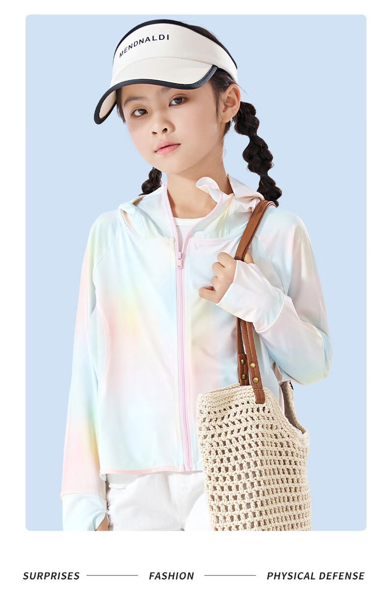 MARCOLOR Girls' Sun Protection Clothing, Summer New Style 2025, Ice Silk Cool-Feeling Jacket, UV Protection, Solid Blue-Green, Size 110 11