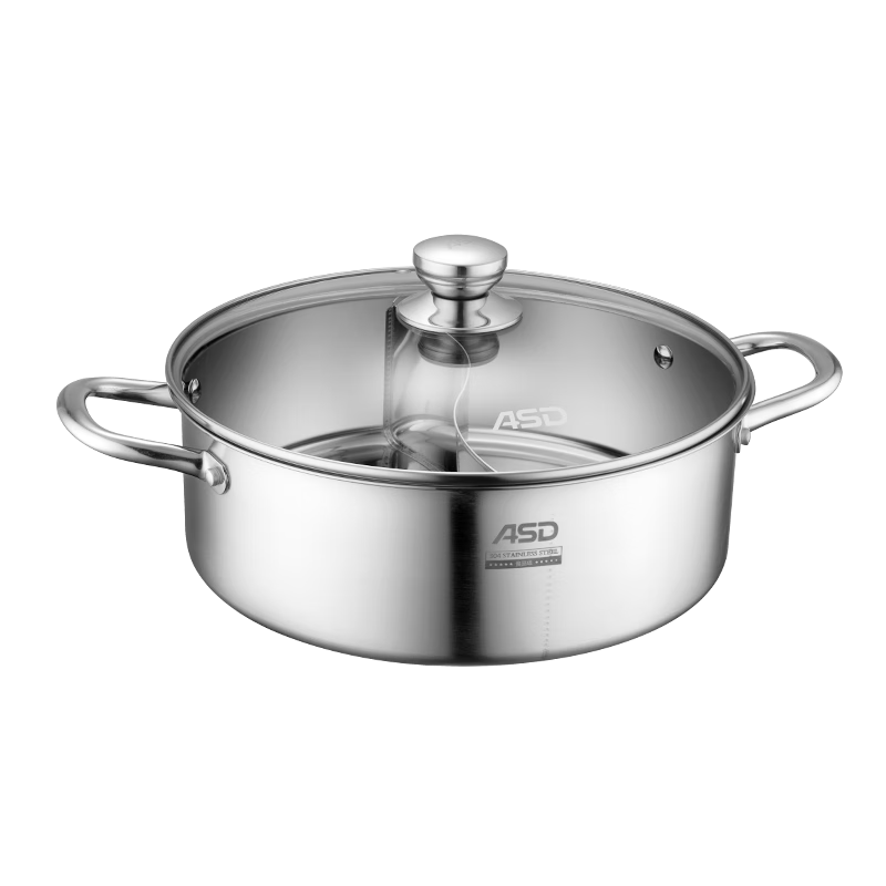 ASD 26CM 304 Stainless Steel Hot Pot Dual Flavor Yuan Yang Pot Compatible with Gas and Induction Cookers FS26H3Q