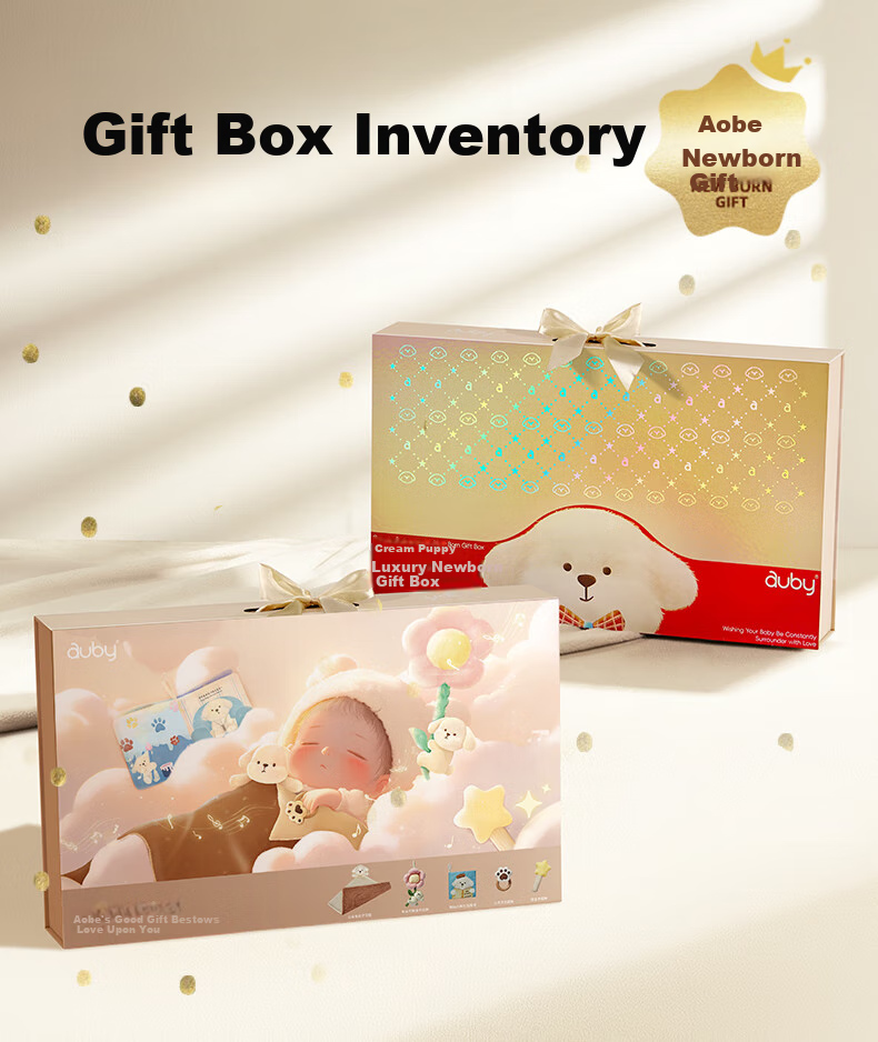 Auby Newborn Welcome Gift Box Practical Baby Toys Including Bean Blanket, Cloth Book, Rattle, Bed Hanging, Comforting Dolls, Full Moon Gift 16