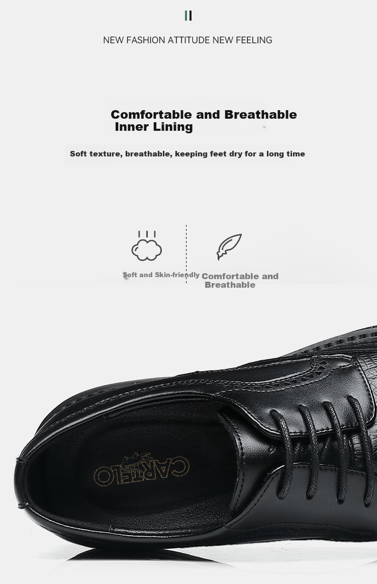 CARTELO Men's Leather Shoes, Brogue Derby Shoes, Business 2026 New Style Casual Genuine Leather Formal Shoes, Height-Increasing British Style Wedding Shoes 3