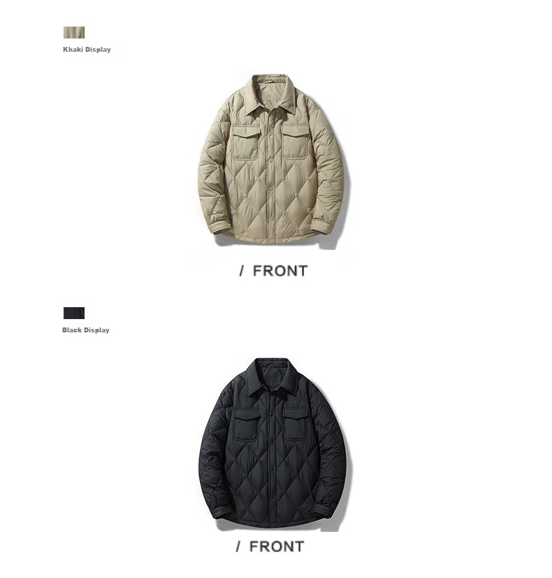 HIPANDA Men's down Jacket with Shirt Collar, Fashionable Thick Warm down Coat, Couple Matching Diamond Pattern Outerwear, Army Green, Size L 7