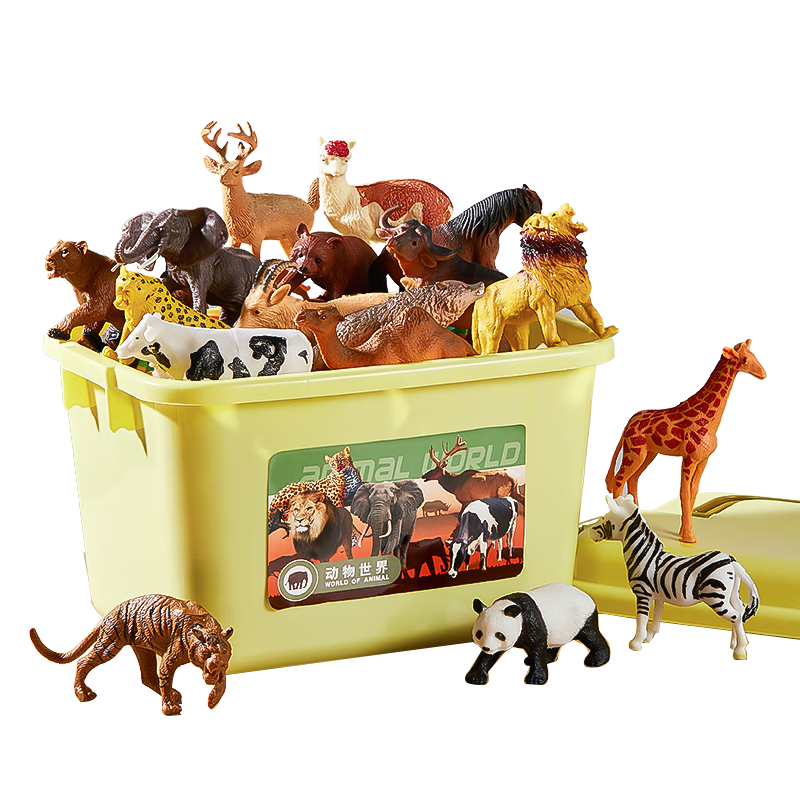 Kuangyeqishi Children's Toy Animal World, Boys' Educational Soft Rubber Realistic Model Set, Storage Box, Birthday Gift for Ages 1-3
