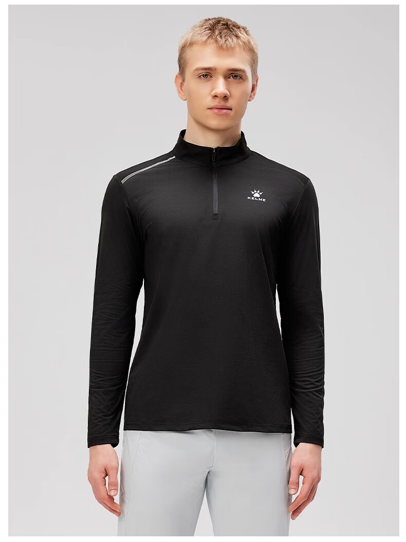KELME Men's Long Sleeve T-Shirt, Running Quick-Dry Top, Half-Zip Lightweight Training Cotton-Feel Sports Shirt, Onyx Black, 3XL 1