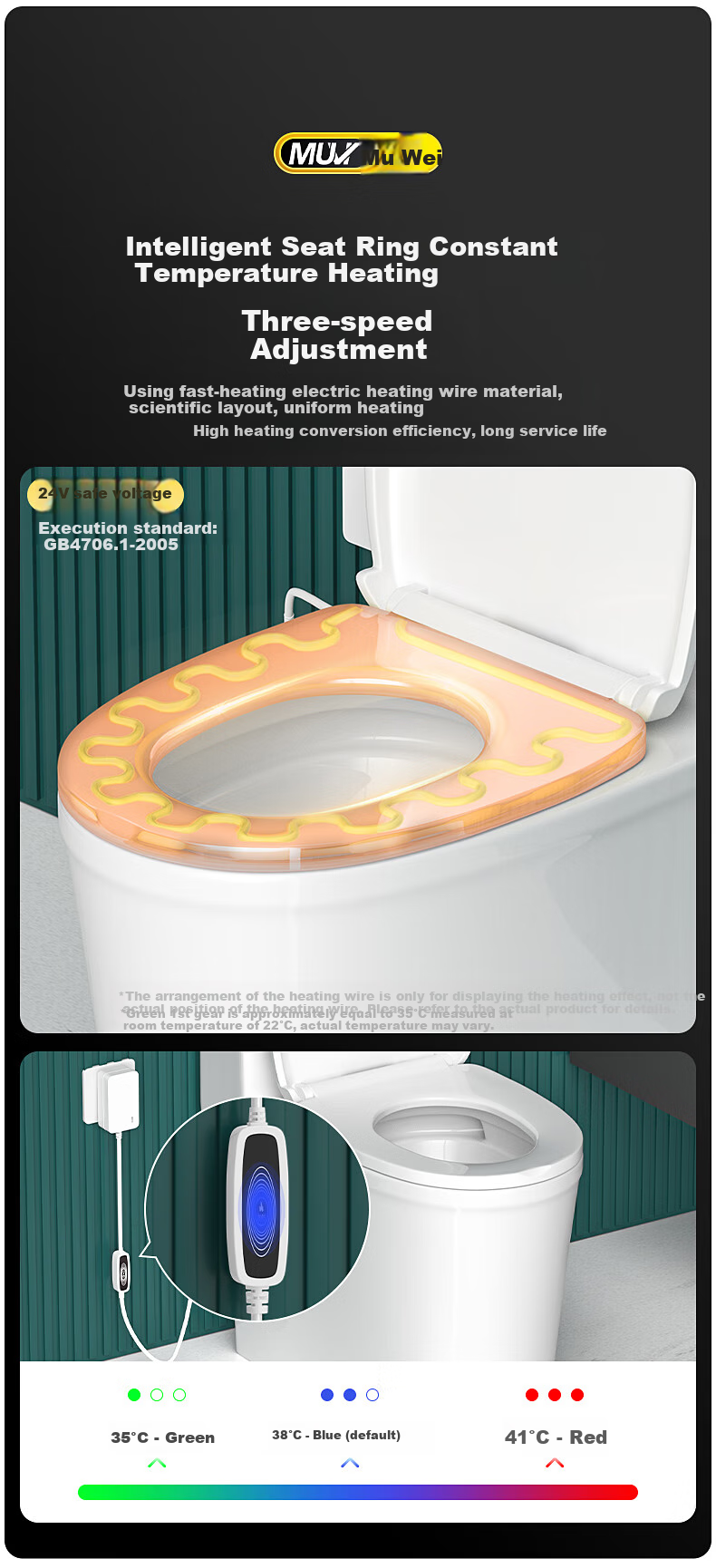Muvi Intelligent Toilet Seat Cover, U-Shaped, 3C Certified, Single Electric Heating Ring, Instant Heating Pad, Universal Constant Temperature, 9003B 6