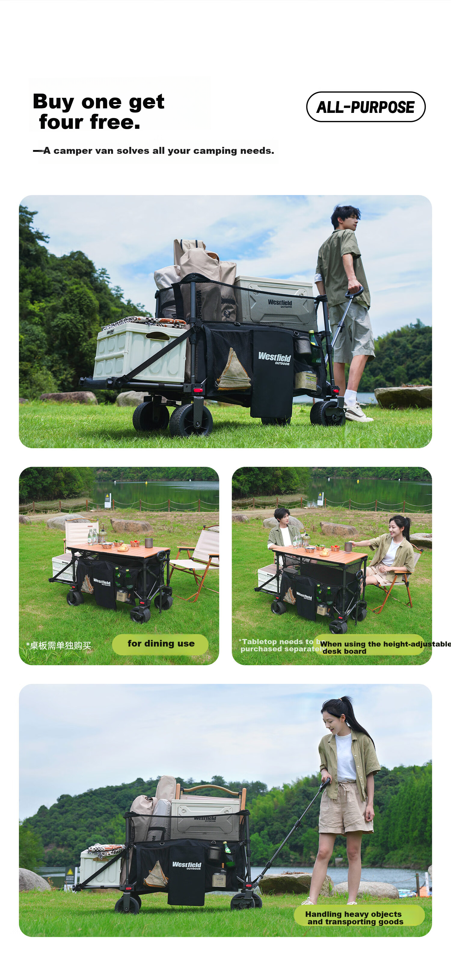Westfieldoutdoor, My Flying Xuan Yuan Push-Up Heightened Dump Camping Cart, Outdoor Folding Campsite Cart, Picnic Stroller, Grocery Shopping Trolley, Pet Cart 8