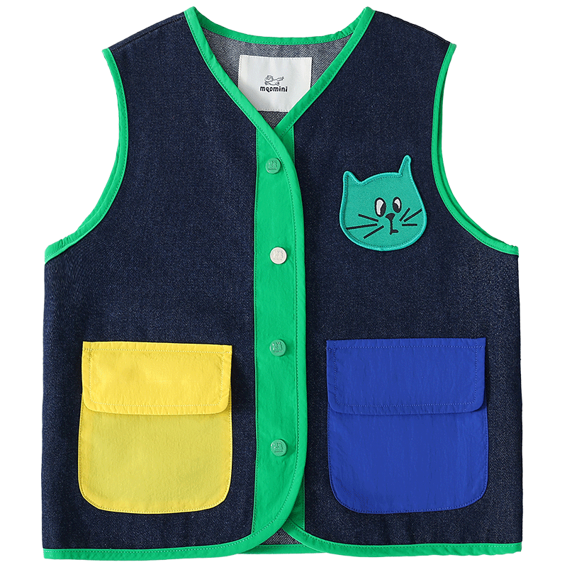 MQDMINI Children's Denim Vest, Autumn Boys And Girls Waistcoat, Inner Or Outer Wear, Sleeveless Jacket, Three-Color Functional Vest