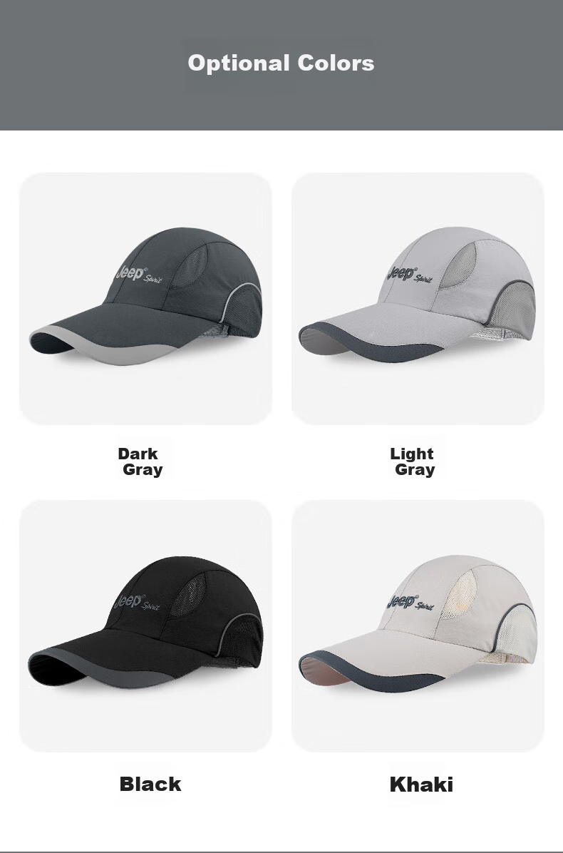 JEEP Baseball Cap for Men, Summer Mesh Quick-Dry Sun Protection Hat, Unisex Visor Cap, Sports Outdoor Sun Hat 9