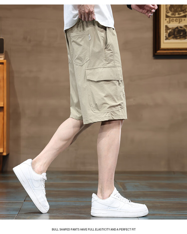 JEEP High-End Ice Silk Cargo Shorts for Men, 2026 Summer Loose Casual Pants, Quick-Dry Mid-Length Shorts for Me 5