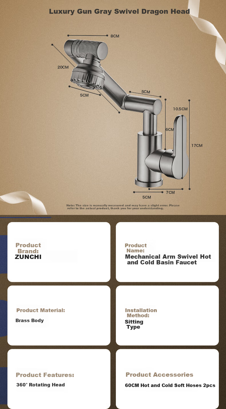 Zunchi Basin Faucet, Hot And Cold, 360-Degree Rotating Mechanical Arm, Lucky Cat, Washbasin, Sink, Bathroom Faucet 1