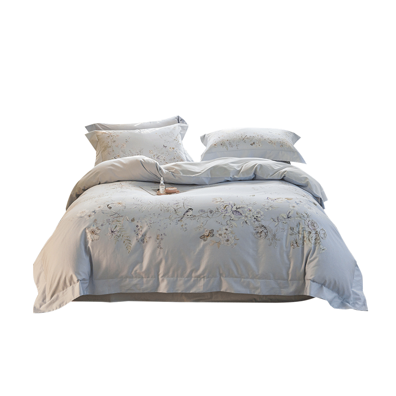 Dohia Home Textiles Pure Cotton 4-Piece Bedding Set 60-Count Luxury Satin Cotton Bed Sheet and Duvet Cover Chinese Style Home Set for 1.5m Bed 203x229cm