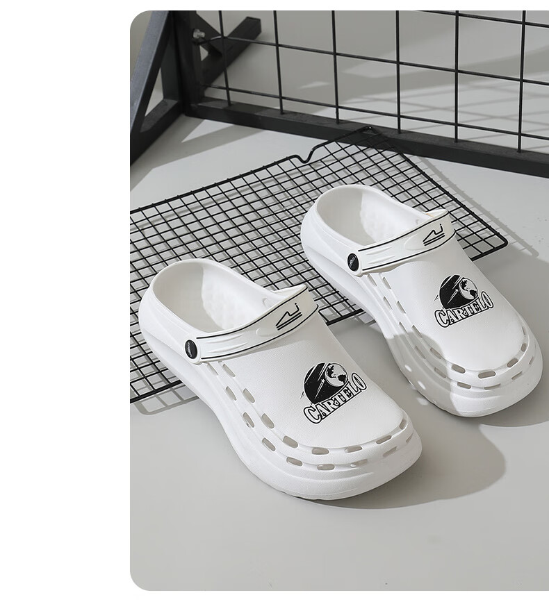 CARTELO Men's Perforated Shoes, Summer Sandals, Casual Dual-Use Slippers, Outdoor Beach Shoes, Sandals, 1568 White, Size 44-45 13