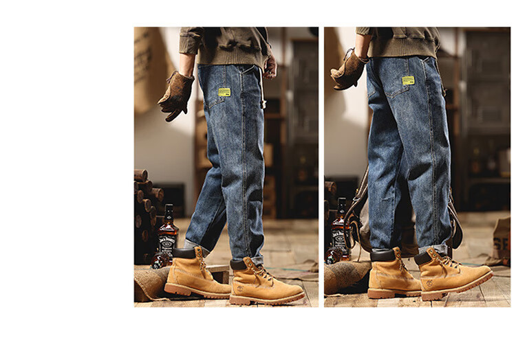 JEEP Men's Jeans, Spring And Summer Straight-Leg Loose Casual Pants, Versatile Trendy Trousers for Men, Blue, Size 28 8