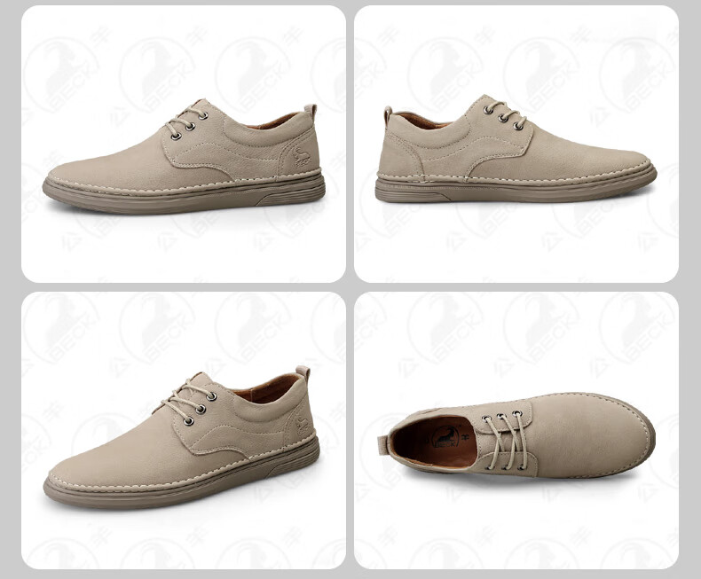 Gongyang Men's Leather Shoes, Breathable Genuine Leather, Soft-Soled Lightweight Business Casual Shoes for Spring And Summer, Khaki, Size 38 4