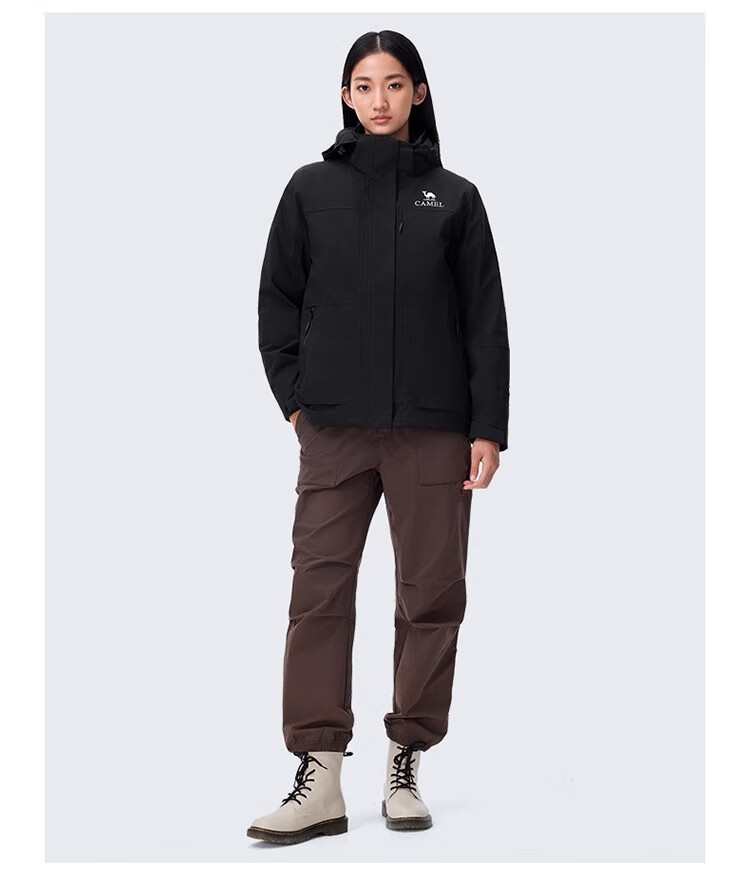 CAMEL Goose down Three-In Waterproof Thickened Mountaineering Jacket A70723 Oak Gray, Women's Size L 15