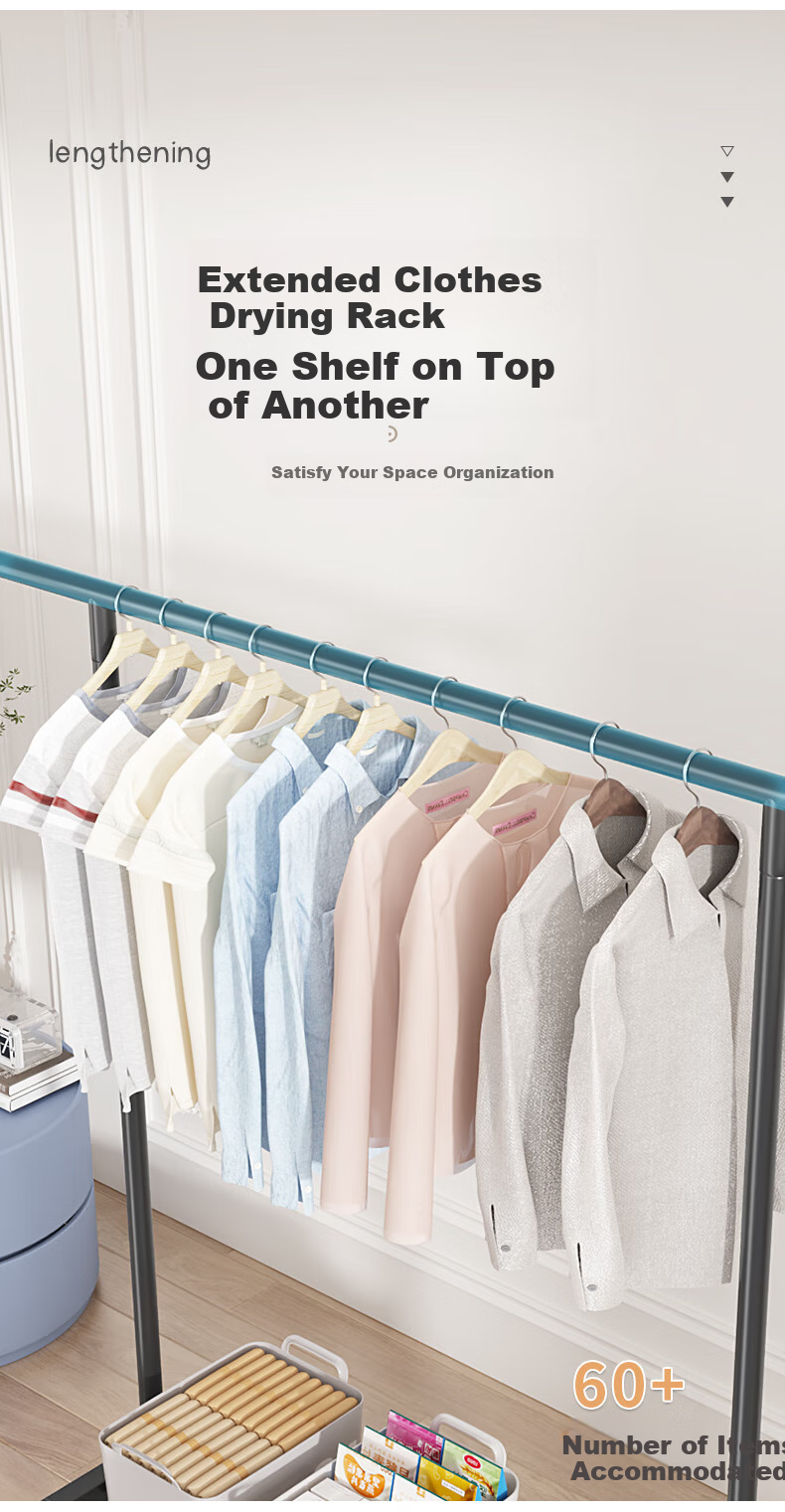 HKG Aluminum Alloy Single Rod Clothes Drying Rack Floor-Standing Indoor Bedroom Balcony 60cm for Students and Office Workers 9