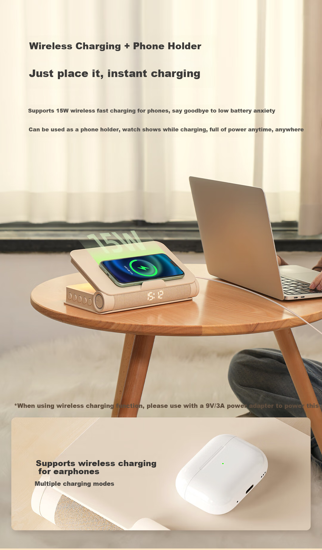 EZVALO Sleep Reading Lamp with Bluetooth Speaker, Bedside Night Light, Sleep Light, Alarm Clock, Wireless Charging, Practical Birthday And Mid-Autumn Festival Gift for Men And Wome 10