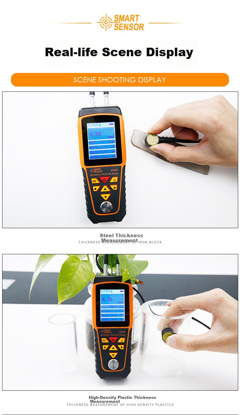 Xima Ultrasonic Thickness Gauge AS855, Steel Plate Iron Copper Metal Glass Ceramic Measuring Instrument, Thickness Detector 11