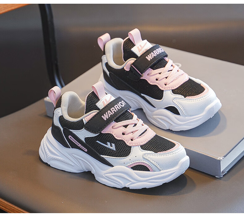 Warrior Children's Shoes, Girls' Soft-Soled Casual Shoes, Spring And Autumn Style, Kids' Sneakers WZ(CL)-0977, Beige/blue/Rose Red, Size 33 7