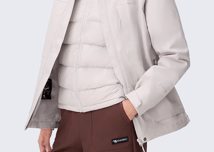 CAMEL Goose down Three-In Waterproof Thickened Mountaineering Jacket A70723 Oak Gray, Women's Size L 2