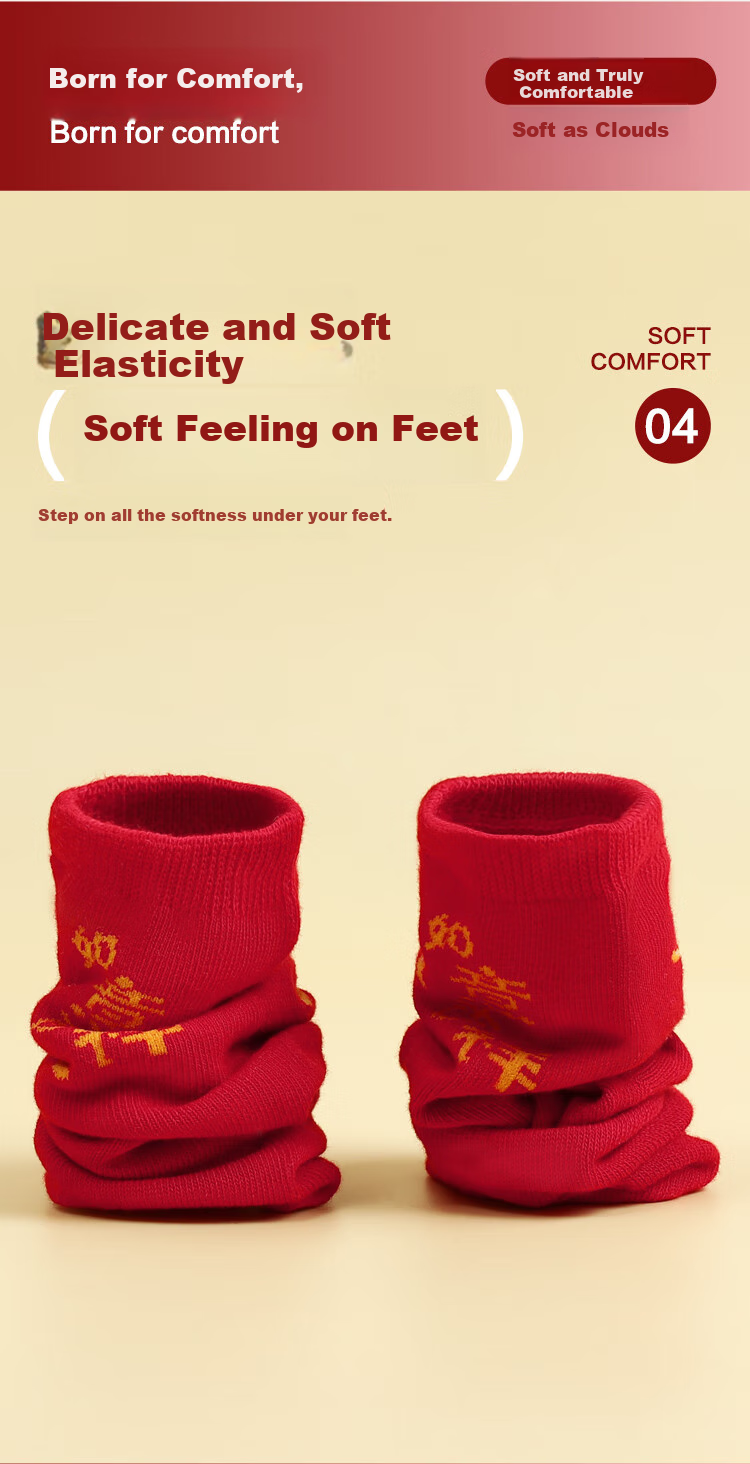 Hodohome Children's Socks, Girls' Mid-Calf Socks for Lucky Year of The Ox, Festive Red Socks for Girls' New Year Greetings, Size 500, 22-24cm 5
