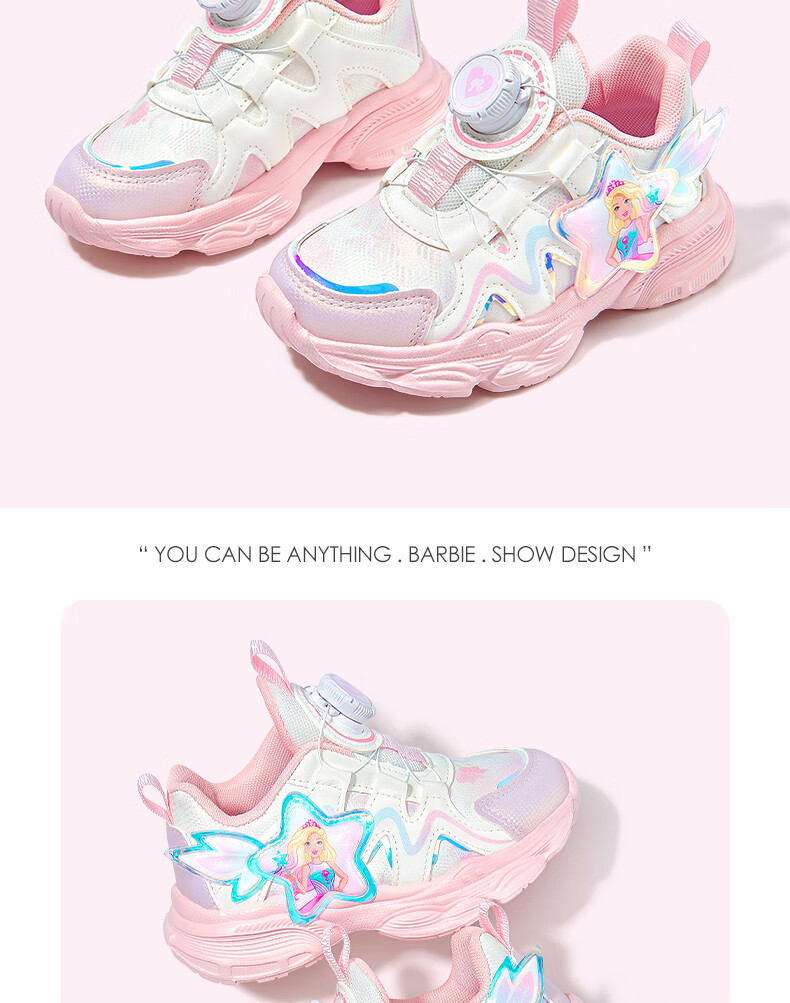 Barbie Girls' Spring And Autumn Single-Lining Princess-Style Sneakers with Rotary Buckle for Running, DA6703 Pink Size 30 8