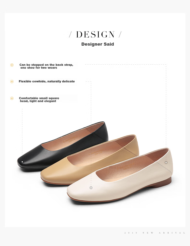 Goldlion Women's Shoes, Soft Leather, Soft Sole, Square Toe, Flat Heel, Grandma Shoes, Shallow Mouth Flats, Women's Shoes - 68201019001P Black - Size 39 1
