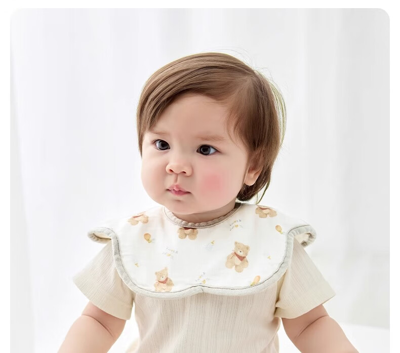 Niduoxiong Newborn Baby Waterproof Bib A-Class Petal Feeding Bib Pure Cotton Gauze Baby Eating Bib 13