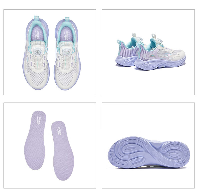 ERKE Kids Boys Girls Sports Shoes Children's Summer Breathable Knob Running Shoes Microcrystalline White/Pale Cherry Pink Size 39 48