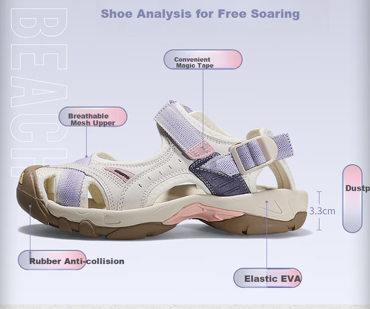 HUMTTO Summer Beach Sandals, Hole Shoes, Outdoor Hiking And Stream Tracing Closed-Toe Sports Sandals for Women, Beige/light Pink, Size 35 7