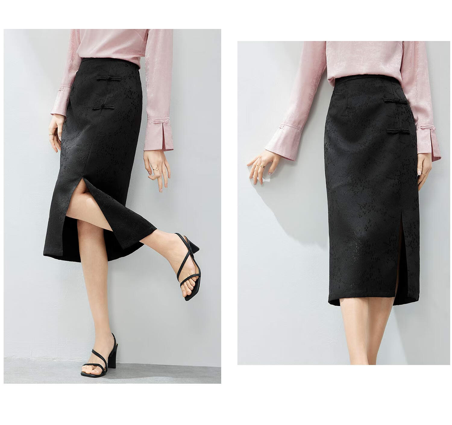 Fan Qin New Chinese-Style Textured Straight Skirt, Early Autumn National Style High-Waist Skirt, Slimming Versatile, 441Q72601, Black, L 9