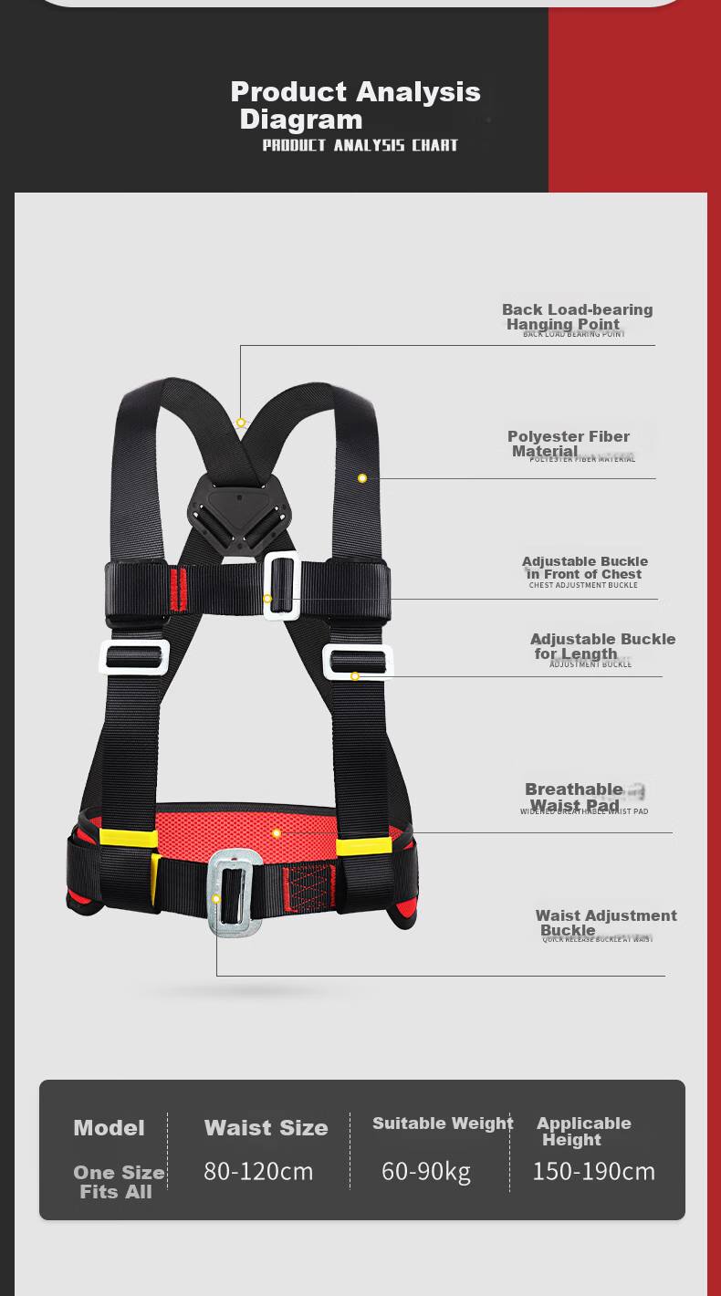Geermu Safety Harness Three-Point Half Body Style, Electrician Work, Fall Protection, Safety Rope Set, GM8235, Single Small Hook, 1.8 Meters 4