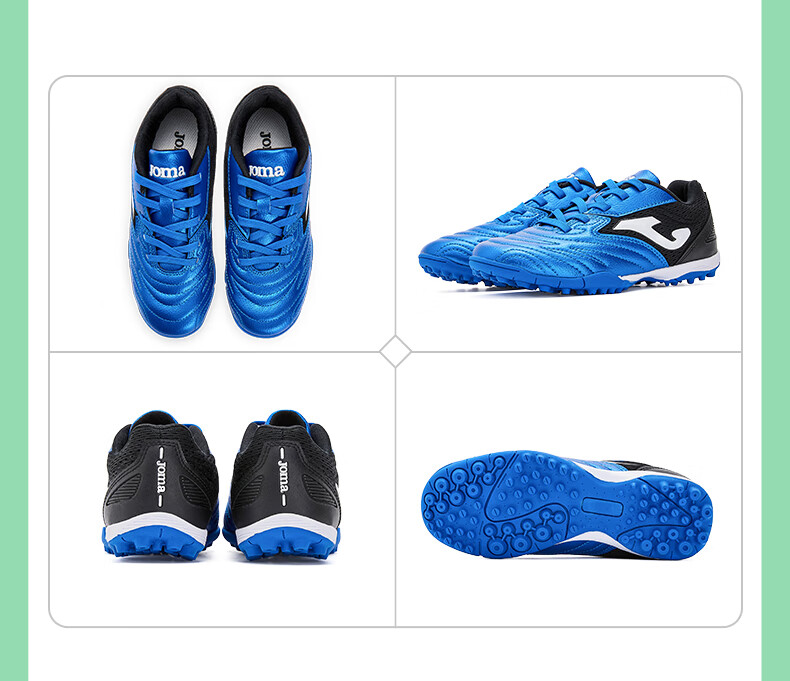 JOMA Velcro Children's Soccer Shoes with TF Turf Studs, Youth Elementary School Professional Competition Football Training Shoes, Blue And Black, Size 35 13