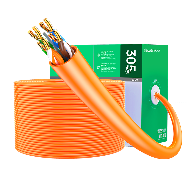 BIAZE CAT6 Gigabit Unshielded Twisted Pair (UTP) Cable [0.57±0.008mm Pure Copper Core] for Home Networking And Surveillance Wiring, 305 Meters, Orange