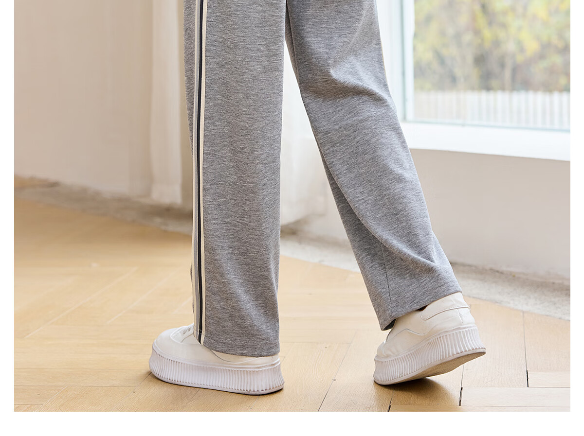 Halo Queen Casual Wide-Leg Pants for Women with Side Stripes Design, High-Waisted Loose Straight-Leg Trousers for Petite Figures H143K2003 45
