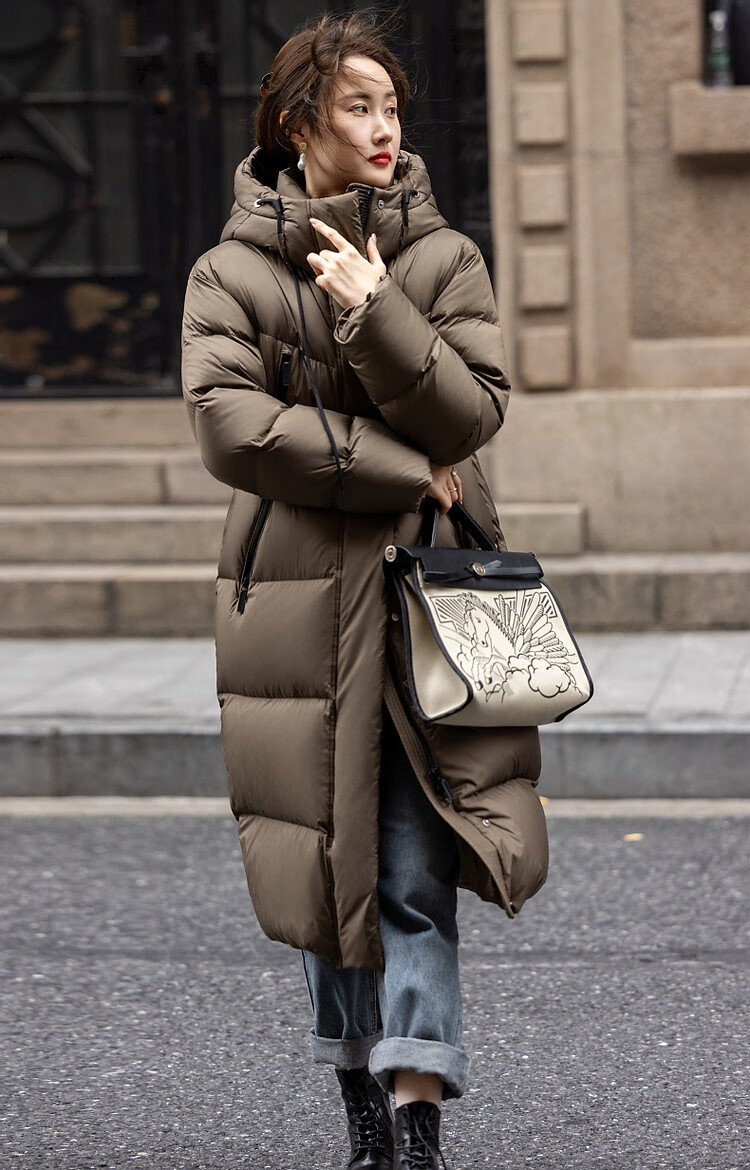 Dme [Qing Nuan Yun Duo Series] Winter Outdoor Hooded 90% Duck Down Thickened Over-Knee Long down Warm Coat 13