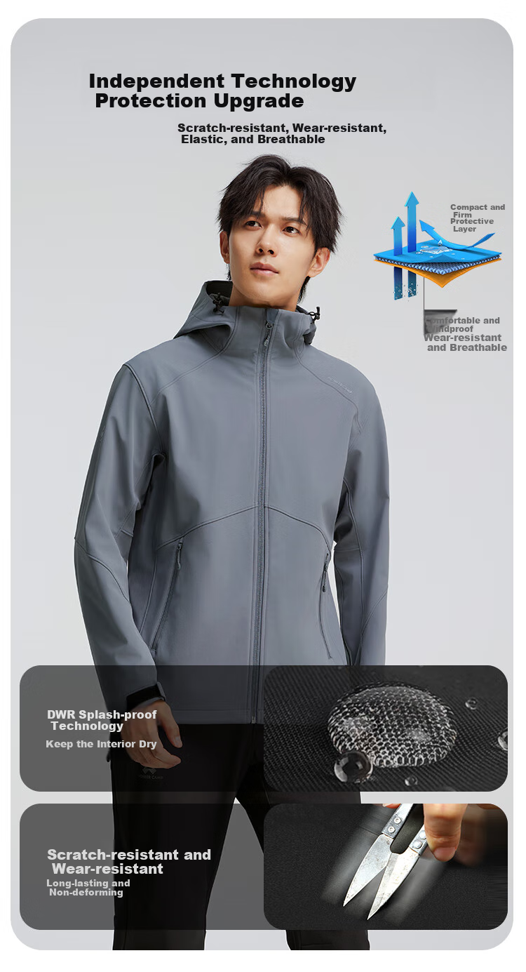 Pioneer Camp Sea Lion Soft Shell Jacket for Men, Spring And Autumn Outdoor Fleece-Lined Warm Windproof Waterproof Cordura Hiking Mountaineering Jacket 3