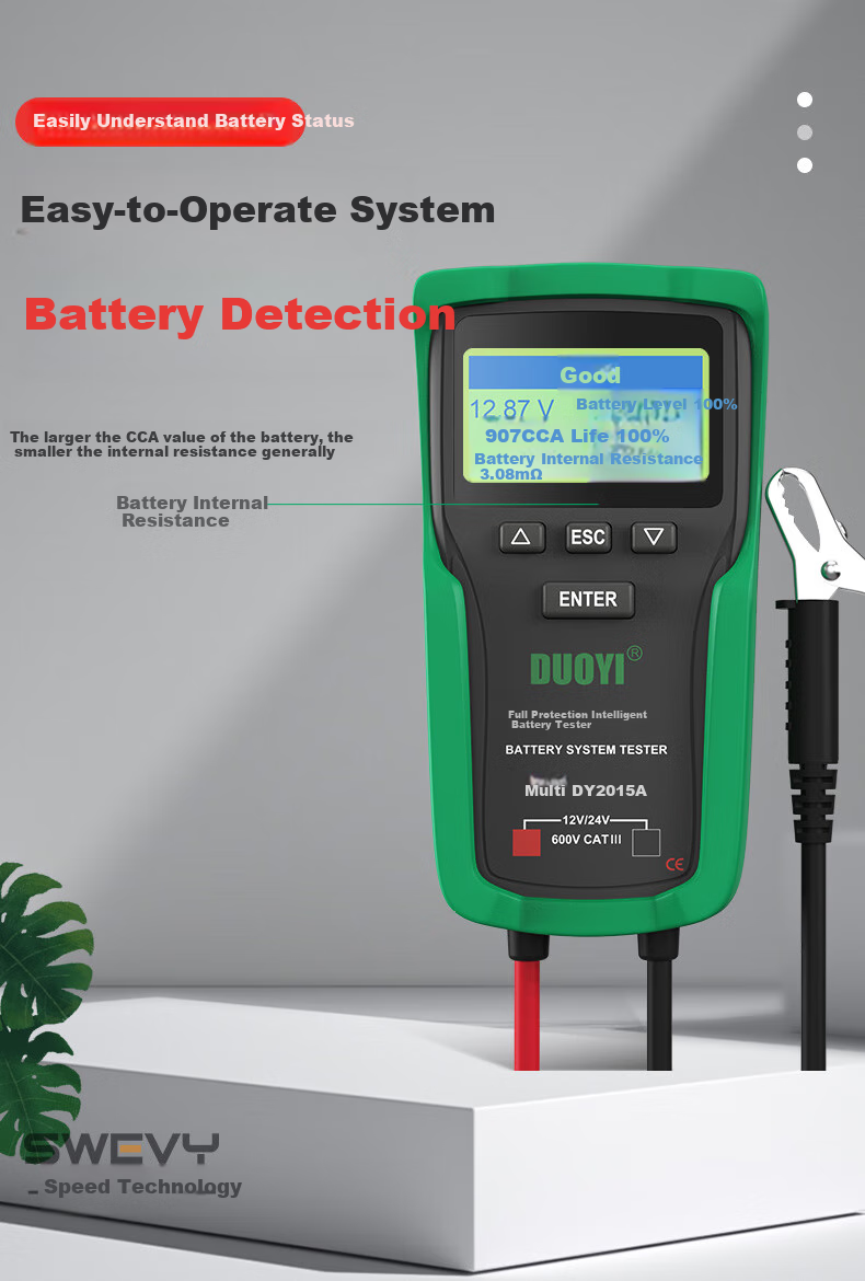 Duoyi Car Battery Tester, 12V/24V Battery Test Meter, Internal Resistance Tester for Batteries, DY-2015A 6