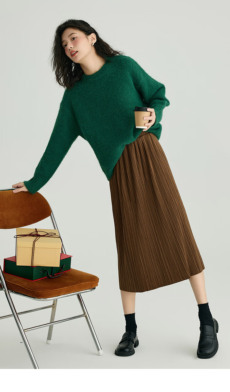 Dme Wilderness Forest Sweater Winter Style Knitted Top Retro Brightening Lazy Round Neck Sweater for Women, Dark Coffee Color, M 20