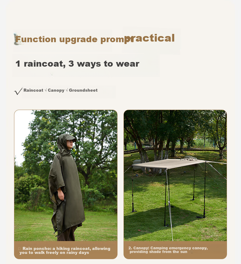 MOBIGARDEN Outdoor Camping Hiking Ultra-Light Multifunctional Rain Poncho, Raincoat, And Sunshade Three-In NX23667004 Lemon Gree 3