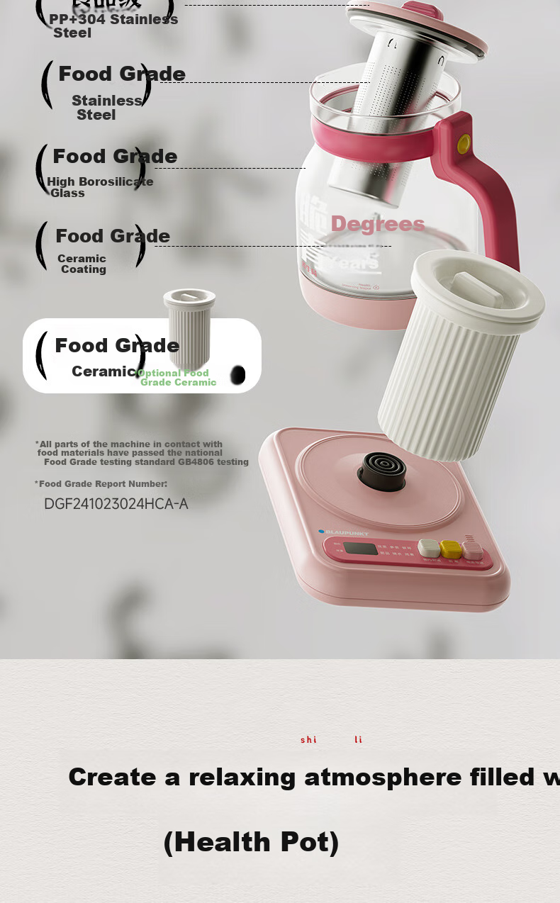 BLAUPUNKT Ok Health Pot, Tea Kettle, Constant Temperature Kettle, Water Kettle, Quiet Sound Insulation All-In Mini Office Home Use Flower Tea Pot, Stew Pot, Small Bubble Anti-Stick Anti-Spill Crisp Skin Youth 16