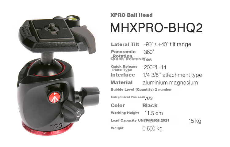Manfrotto XPRO Ball Head Portable Stabilized DSLR Mirrorless Camera Photography And Videography Head, Weight Capacity 15kg, MHXPRO-BHQ2 3
