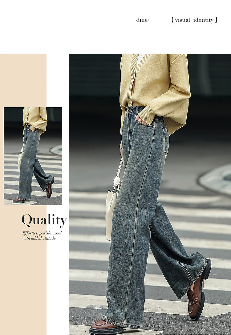 Dme Winter Simple Style Cloud Cotton Vintage Faded White Thread Cat Whisker Pattern Slimming Jeans for Women, Dark Denim Blue, S 9