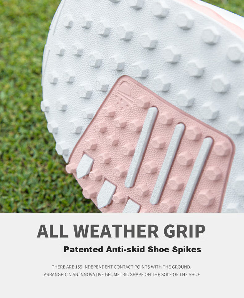 PGM Women's Waterproof Golf Shoes with Rotary Laces, Non-Slip Sneakers, Golf Cleats, White And Pink, Size 38 12