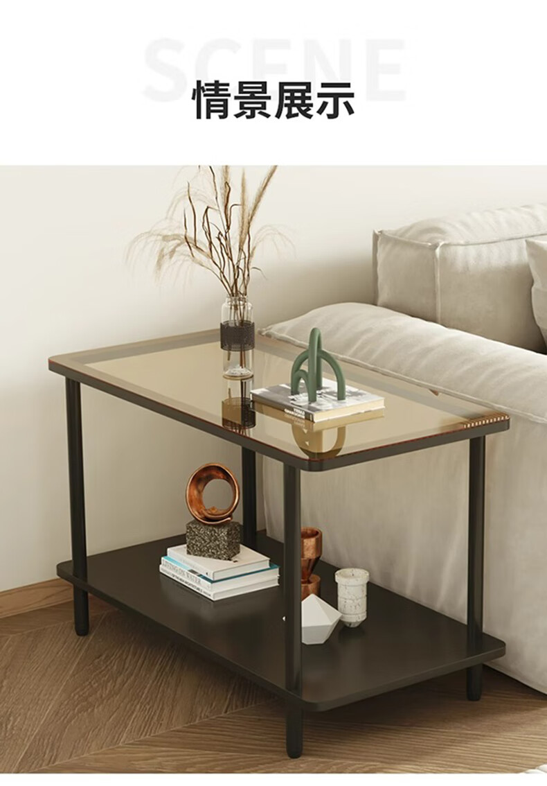 FENJIEXIAN Side Table, Coffee Table, Living Room Light Luxury Small Tea Table, Tempered Glass Tea Stand, Bedside Table, Double-Layer Storage Tea Table 19