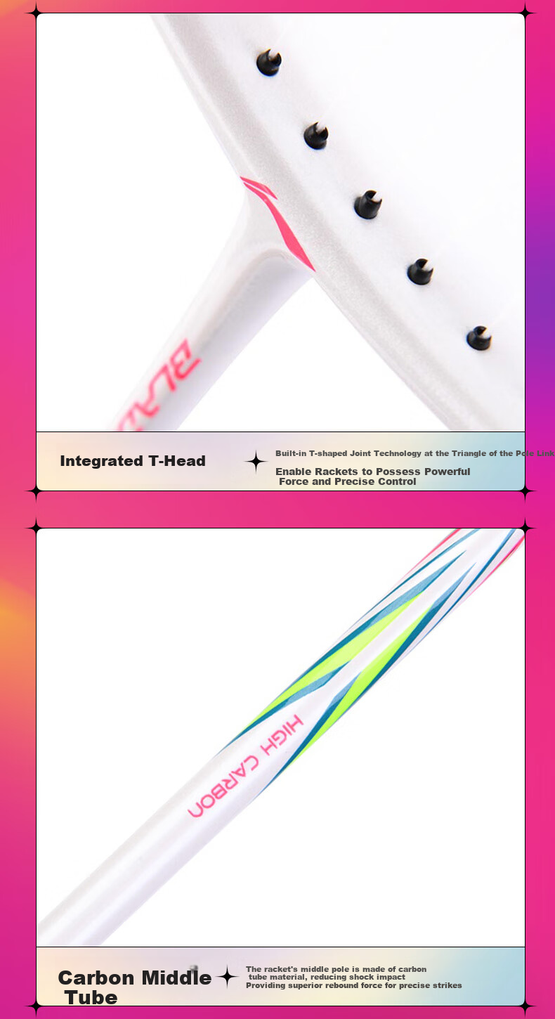Li-Ning Badminton Racket Holiday Gift Box Set, Full Carbon Single Racket Ultra-Light 4U Performance Small Steel Cannon Pearl White Pre-Strung 11