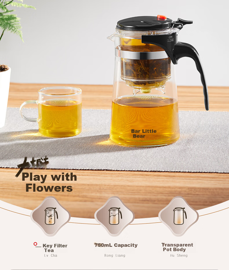 Bear Glass Teapot, Tea Infuser Pot, Heat-Resistant Borosilicate Glass Tea Set with Large Capacity And Separate Tea Compartment 2